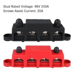 Car DC48v 250A 4 Terminal Studs Busbar Power Terminal Block M8 M10 Wiring Stud Battery Junction Block 4 Post Power Distribution Block