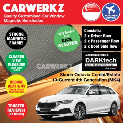 DARKtech Skoda Octavia Combi / Estate 2019-Current 4th Generation (MK4) Czech Republic Window Magnetic Sunshades