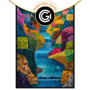 Tranh phong thủy sơn thủy hữu tình cách điệu hiện đại.Tranh treo tường dán tường phong thủy.CGI-892