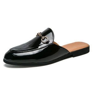 Terbaru Sepatu Kulit Loafers Mules Pantofel Glossy Pria Selop Resmi Pesta Santai Casual Tanpa Tali Cowok Murah Ringan Lentur 252