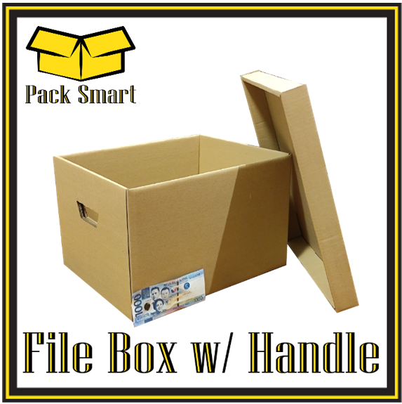 Filing Box w/ Handle - Corrugated - Kraft Paper - Filing - Carton - Brown -  Plain - Size: FBH - 38x31x24.5 cm (inner size)
