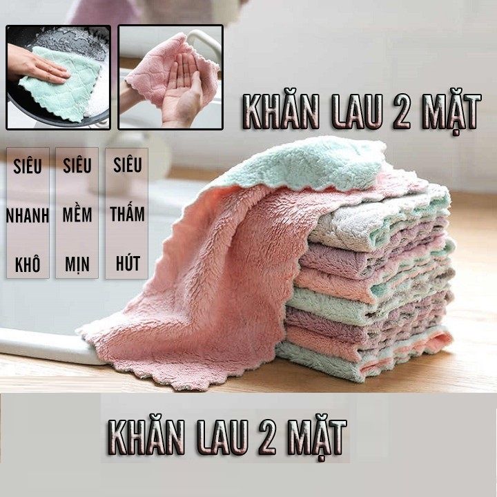 SET 10 KHĂN VẢI LAU ĐA NĂNG SIÊU THẤM 6 Set 10 Khăn lau đa năng 2 mặt siêu thấm nước, khăn lau bếp từ, khăn