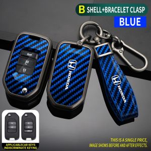 For Honda BRV HRV CRV Accord Jazz Civic City Carbon Fiber Key Case Cover Metal Key Fob Shell Keychain