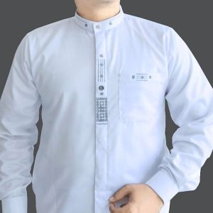 Baju Koko Putih Pria Dewasa Lengan Panjang Manset Kemko Bordir Simple Minimalis M-L-XL-XXL