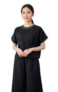 🌿 ชุดเซตแฮนด์เมด 2 ชิ้น เสื้อ + กางเกงขากระบอก 5 ส่วน | ผ้าฝ้ายฟอกนิ่ม ปักด้นทำมือ | สีดำสุภาพ ใส่เรียบง่ายอย่างมีความหมาย 🕊️