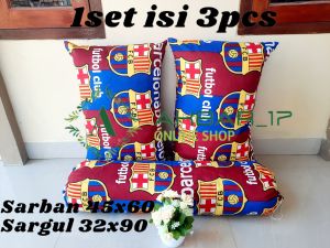 1SET ISI 3PCS 20K AJAH "SARUNG BANTAL 2 & SARUNG GULING 1" MOTIF BULAN BINTANG