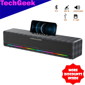 TG QIXI SK-2073 3D Surround Wireless Soundbar Desktop Bluetooth Speaker with FM Radio RGB Colorful Lights & Phone Stand