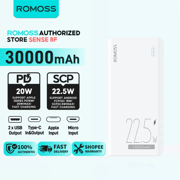 Romoss Sense Series 22.5W 20000/30000mAh Powerbank 3 Output 3 Input Two-way Fast Charging with Power indicator Original Power Banks