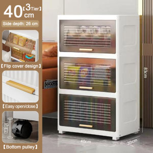 【24 Hours Shipped】Flip Top Storage Box Kitchen Storage Cabinet Clothing Transparent Foldable Organizer Drawer Cabinet With Wheel For Clothes Space-Saving Plastic Wardrobe For Baby Toy Clothes Home Organizer