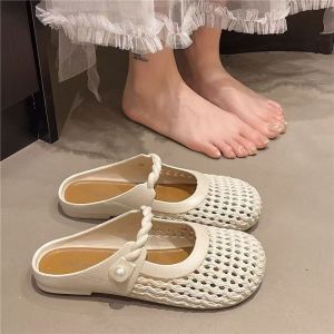 Free Shipping Breathable Non-Slip Woven Closed-Toe WomenS Shoes For Outdoor Wear 2026 Model Summer Flat Half-Slippers