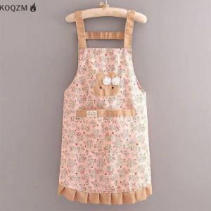 🔥🔥🔥 ผ้ากันเปื้อนกันเปื้อนสำหรับทำอาหารในครัวพิมพ์ลายกระต่ายพร้อมกระเป๋าขนาดใหญ่ผ้ากันเปื้อนคาดเอวสำหรับทำอาหารสไตล์ลายดอกไม้ระบายอากาศได้ดี