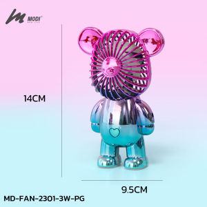 MODI พัดลมลูกหมี 3W ชาร์จ USB พัดลมแบบถือมินิพกพา สีฟ้า+เขียว/สีชมพู+เหลือง ของขวัญวันเกิด พัดลมน่ารัก