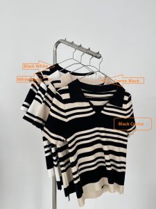 Pinkdose Cinnamon Short Sleeve Stripe Knit Top / Blouse Atasan Wanita