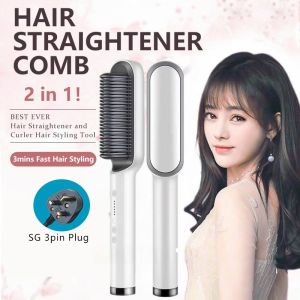 2 in 1 Hair straightener comb Hair Curler Hair crimper fast Heating not hurt Hair Straight Hair Curling Styling Tools my plug