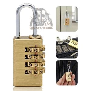 GEMBOK KOPER NOMOR 20MM GEMBOK TRAVEL ANGKA 4 KOMBINASI KUNINGAN KUNCI GANTUNG TEMBAGA