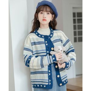 💥[A460] Áo khoác len thu đông Cardigan SỌC VIỀN CHỮ THẬP phom rộng vải dày dặn cực xịn xò - L2M