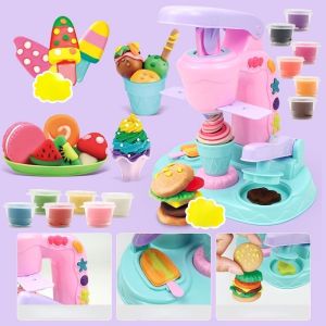 Ice Cream Machine Pretend Play Dough Toys Fun Colored Fancy Plasticine Clay Kids Toy DIY Handmade Dessert Mold Set