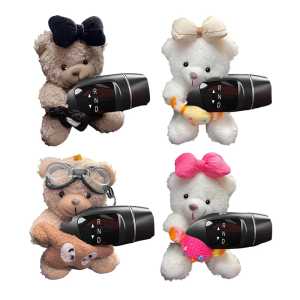 Car Decoration Adorable Plush Bear Dashboard Decoration Steering Column Adornment For Turn Signal Wiper Rearview Mirror