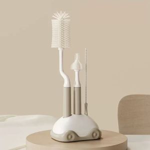 Bộ bàn chải cọ rửa bình sữa 3in1 BABYVIVA đầu chải silicon mềm mại mật độ cao tay cầm xoay 360 độ
