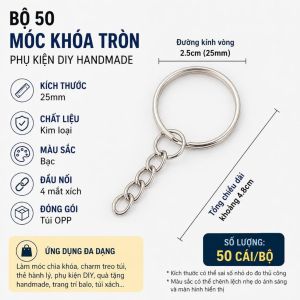 {Đủ Mẫu} Bộ 50 Móc Khóa DIY Màu Bạc 25 mm 30 mm Phụ Kiện Handmade Làm Móc Chìa Khóa