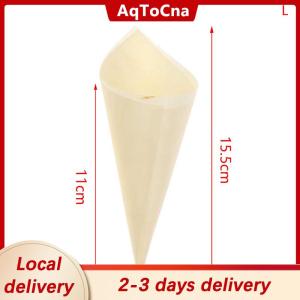 [COD] AqToCna Ship within 24 hours 50pcs Disposable Wood Appetizer Cones Ice Cream Cone Cups Party Candy Cones