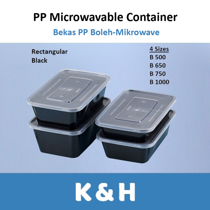 Bekas Plastik Hitam [BLACK] PP Rectangular Container / PP Microwavable ...