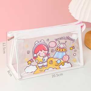 korean style pencil box organizer transparan bag kotak pensil dengan Tempat pulpen kawaii korea lucu tempat pensil imut