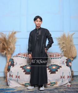gamis dewasa hitam pria tangan manset kancing jepret gamis sultan bahan embos