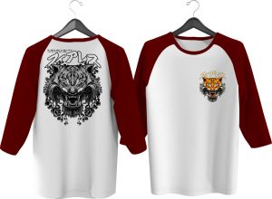 KAOS RAGLAN PRIA SABLON MACAN DEPAN BELAKANG \ KAOS RAGLAN PRIA LENGAN 3\4 ATASAN PRIA / KAOS MURAH / KAOS DISTRO / KAOS SIMPLE / T-SHIRT PRIA