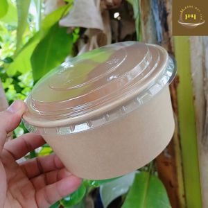 Tô Giấy Kraft Nâu nhập khẩu 750ml 1000ml 2 Lớp Dày Dặn Kèm Nắp PET Trong chặt khít chống tràn