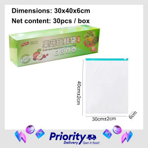 Fruit & Vegetable Storage Bag 30PCS Per Box Slider Closure Food-grade 45um PE Reusable Fresh-Keeping Freezer Bags Puncture-resistant Pop-up Design BPA-free Phthalate-free 30x6x40cm