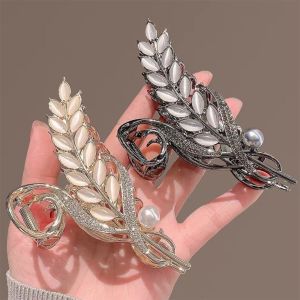 HENLI Cats Eye Stone Wheat Ear Hair Grab Headdress with Pearls Shark Clip Elegance Fashion Jewelry Sweet Hair Clips Back of The Head