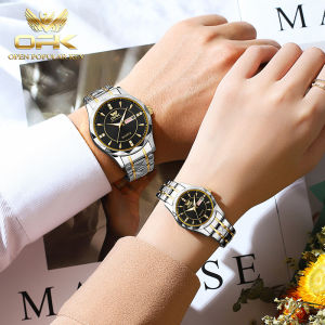 OPK resmi autentik jam tangan couple pasangan 2025 anti air mode santai bercahaya kalender pelat jam berlian tali jam baja tahan karat
