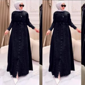 Gamis Jeans Alea Maxi Dress / Gamis Jeans Size M L XL XXL/ Dress Maxy / Baju Muslim Busui / Pakaian Wanita Model Terbaru
