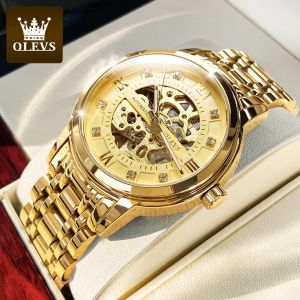 OLEVS Mechanical Watch For Mens Waterproof Luminous Power Reserve Skeleton Dial stainless steel strap 3-year warranty