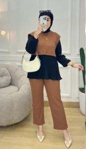 YOURAS SETCEL WANITA MUSLIM KAOS KNIT RAJUT IMPORT KOMBINASI TERBARU TERLARIS TERMURAH COD