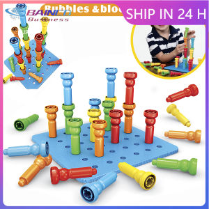 25Pcs Tall Stackers Peg with Pegboard Fine Motor Skills Toys Occupational Therapy Games Mushroom Nail Montessori Educational Toys for Kids Toddlers