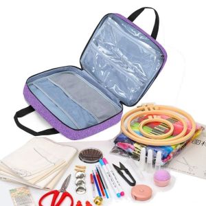 GIORGIONE Portable Crochet Storage Bag Padded Interior Multiple Compartments Embroidery Project Bag Secure Storage Double Handles Cross Stitch Thread Storage work Tools Storage