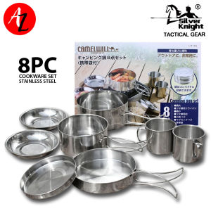 SILVER KNIGHT CW-301 8PCS Outdoor Stainless Steel Non-Stick Portable Cooking Cookware Set for Camping Hiking