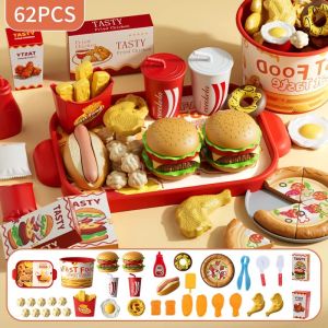 Kid Kitchen Toy Set Simulation Make Hamburger Pizza Fries Pretend Play Food Cooking Cutting Game Montessori Interactive Toy Gift2026