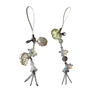 Cute Jellyfish Fringe Keychain with Star Bead Cellphone Chain Keyring Phone Strap Sweet Cool Bag Backpack Accessories