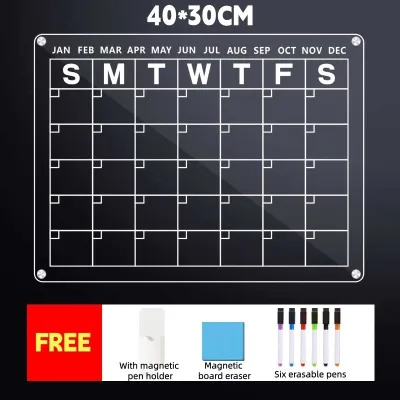SG Outing® Clear Acrylic Magnetic Planner Calendar Dry Erase Whiteboard for Fridge Reusable Memo Board With Markers
