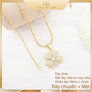 Dây Chuyền Nữ Kèm Mặt Dây Chuyền Xi Mạ Vàng Hình Cỏ May Mắn 4 Lá Đính Đá Vòng Cổ Dạng Dây Xoắn | B15M25V5 Berry Jewelry