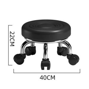 Heavy Duty 300KG Small Chair Round Stool With Wheels PU Leather Bangku Kencil Roda