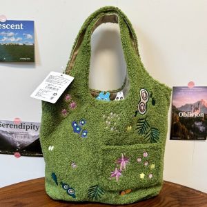 【SG 🚚】Cute Cartoon Embroidered Shoulder Bag Lamb Wool Portable Travel Messenger Bag for Phone & Daily Use