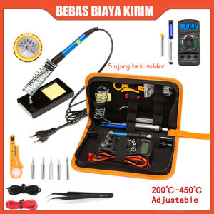 Set Solder Listrik Lengkap dengan Multimeter Iron Tool Kit 220V 60W/Solder Listrik Murah Paket Penyedot Penghisap Timah Set Kit Lengkap Komplit Station Suhu Yang Dapat Disesuaikan 200-450 ° C Solder Listrik Timah Paket Solder Lengkap