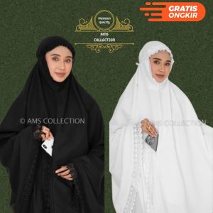 Bergo Umroh Haji Bahan Katun Premium Hijab Jumbo Bersaku Renda Mewah