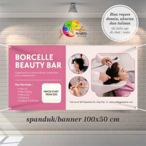 Cetak Spanduk Banner Pink and Cream Collage Beauty Salon Business