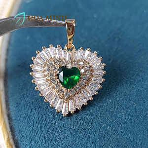 Mặt dây chuyền kiểu trái tim viên chủ đá màu xanh lá size 20x20mm đính đá lấp lánh VIP G126osmd Hoa Minh Gem