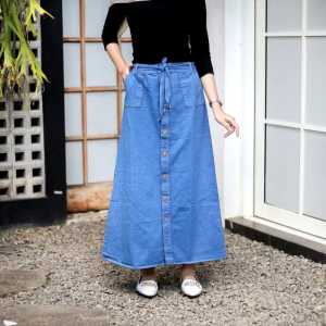 Highwaist Rok Jeans Panjang Wanita Cargo Highwaist Rok Jeans Panjang Wanita Kekinian Terbaru